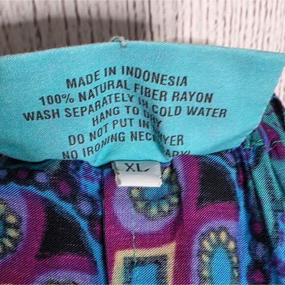 VTG 90s Rainbow-Jo Maui Hawaii Turtle Print Rayon Palazzo Pants, sz XL - Picture 6 of 6